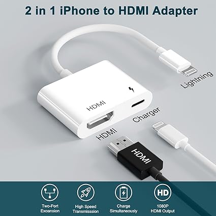 Adaptador HDMI para iPhone a TV, 1080p HD Digital AV Adaptador (No necesita alimentación, Plug and Play), Sync Adaptador Conversor de Pantalla Compatibilidad con iPhone 14 13/12/11/X/8/iPad/ a HDTV - Imagen 7