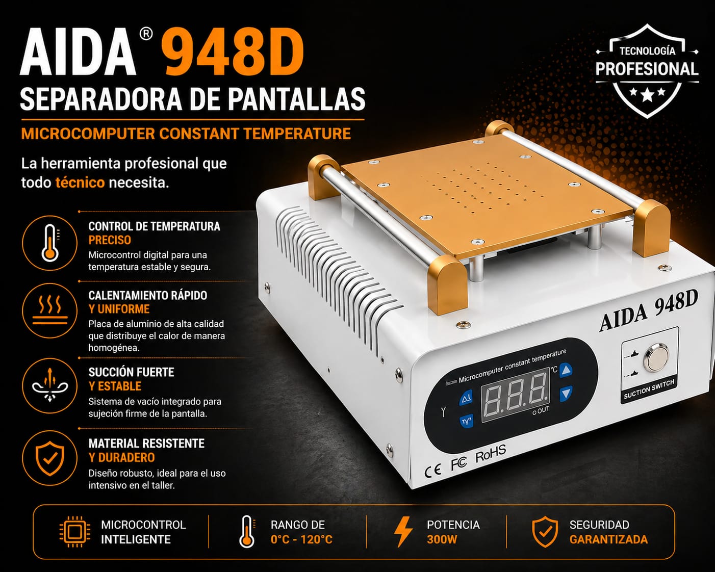 Separadora de Pantallas AIDA 948D – Control Digital 300W Profesional - Imagen 2