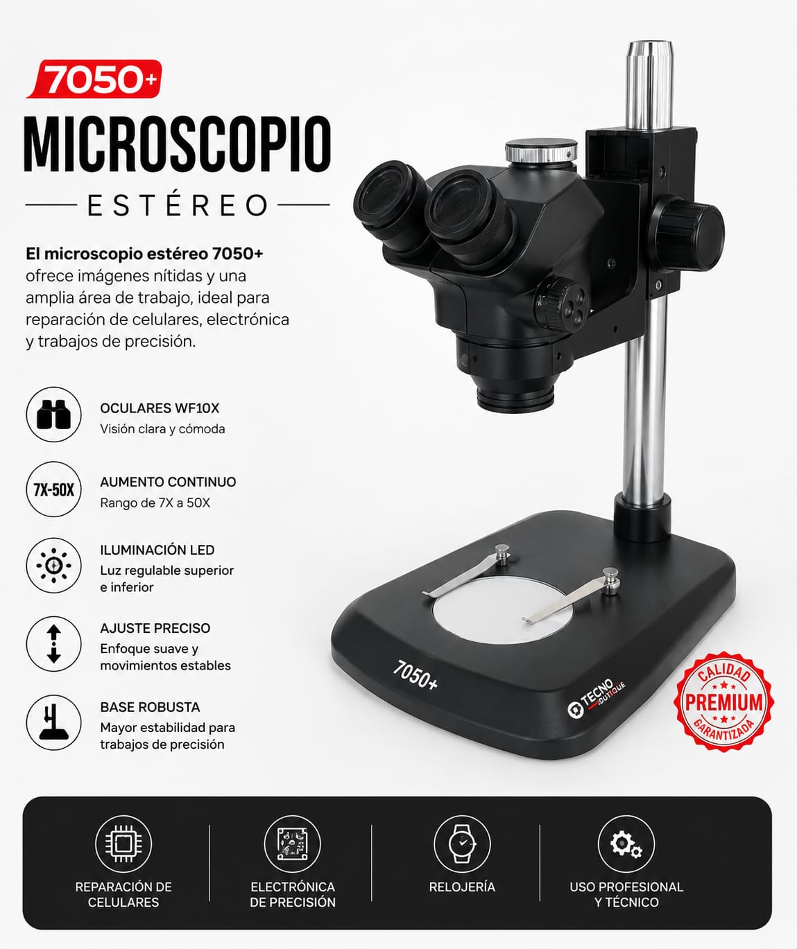 Microscopio Trinocular Profesional para Reparación de Placas 7050+ "De regalo limpiador de contactos 530" - Imagen 3