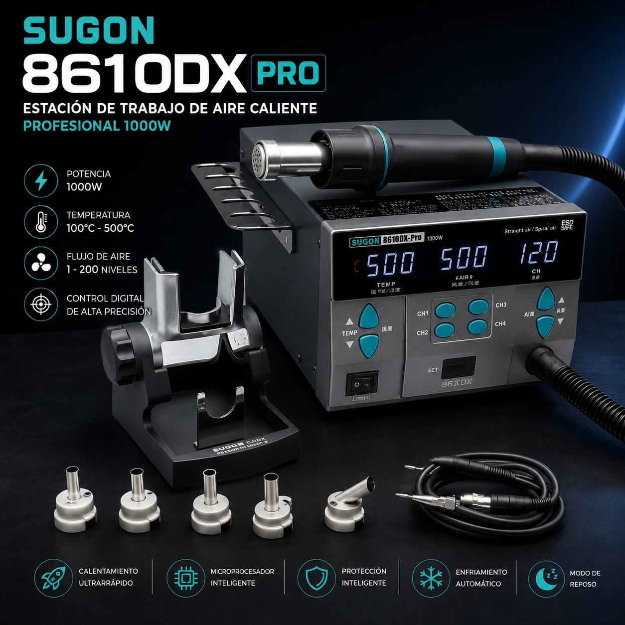 Estación de Trabajo de Aire Caliente SUGON 8610DX Pro 1000W Profesional - Imagen 2