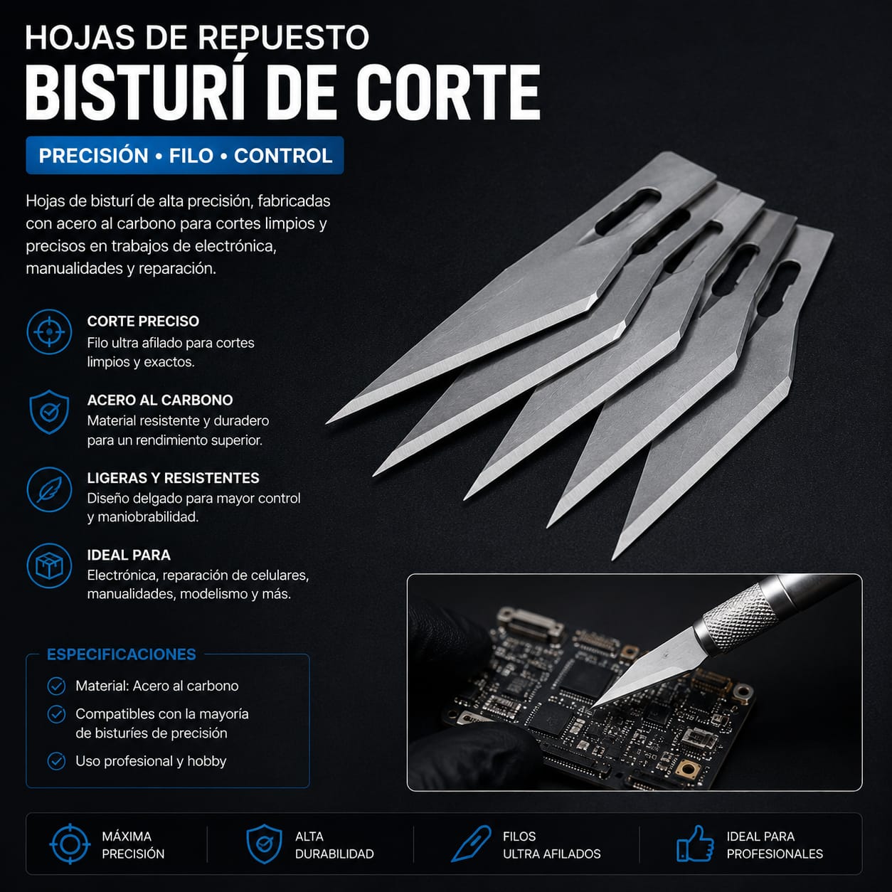 CUCHILLA REPUESTO PARA BISTURI DE CORTE EN REPARACION DE PLACAS - Imagen 2