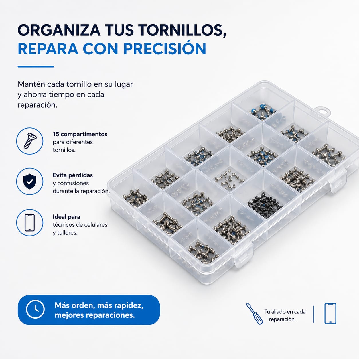 BOX ORGANIZADOR DE TORNILLOS Y/O FICHAS DE CARGA – 15 COMPARTIMENTOS - Imagen 2