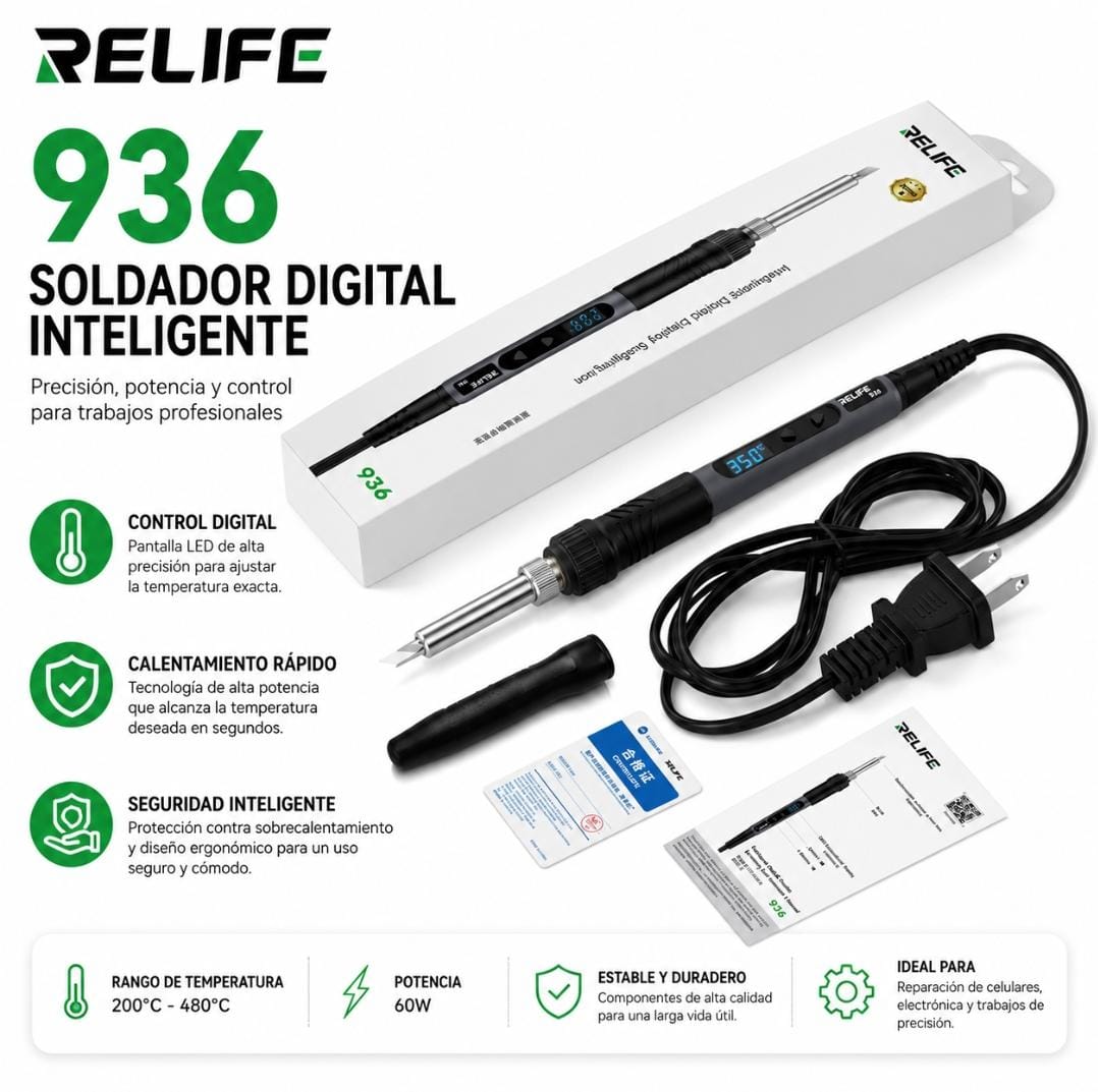 Soldador de Punta RELIFE RL-936 220V 90W para Electrónica - Imagen 3