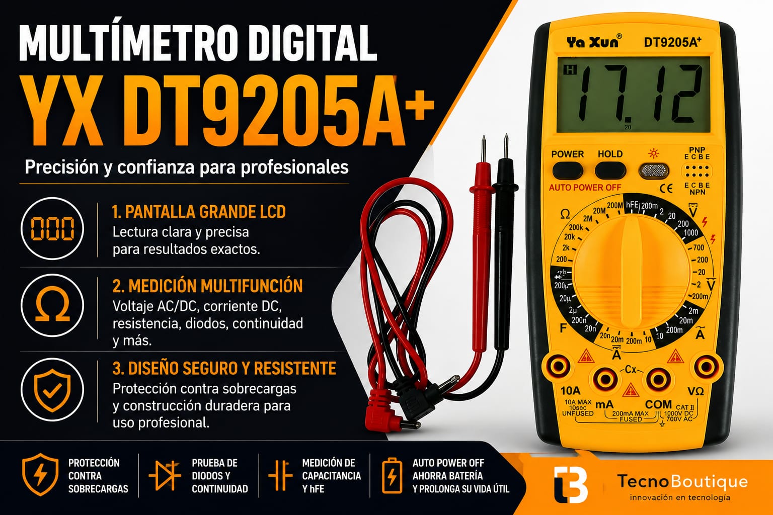 Multímetro Digital Yaxun YX-9205A+ para Reparación de Celulares - Imagen 3